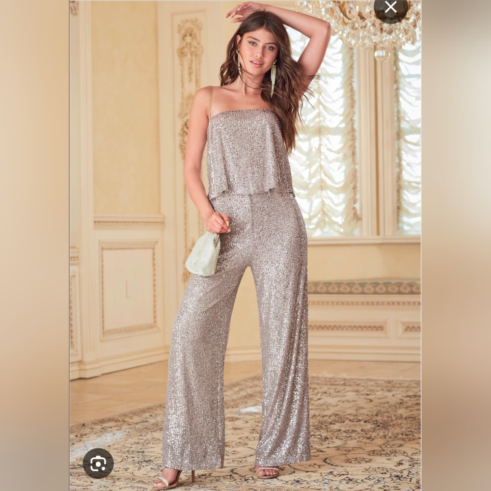 Venus Silver Strapless Jumpsuit